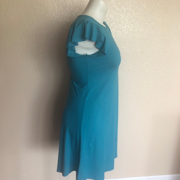 Three Dots Fuchsia  Knit Ruffle Short Sleeve Dress Size M Blue New - Picture 3 of 6